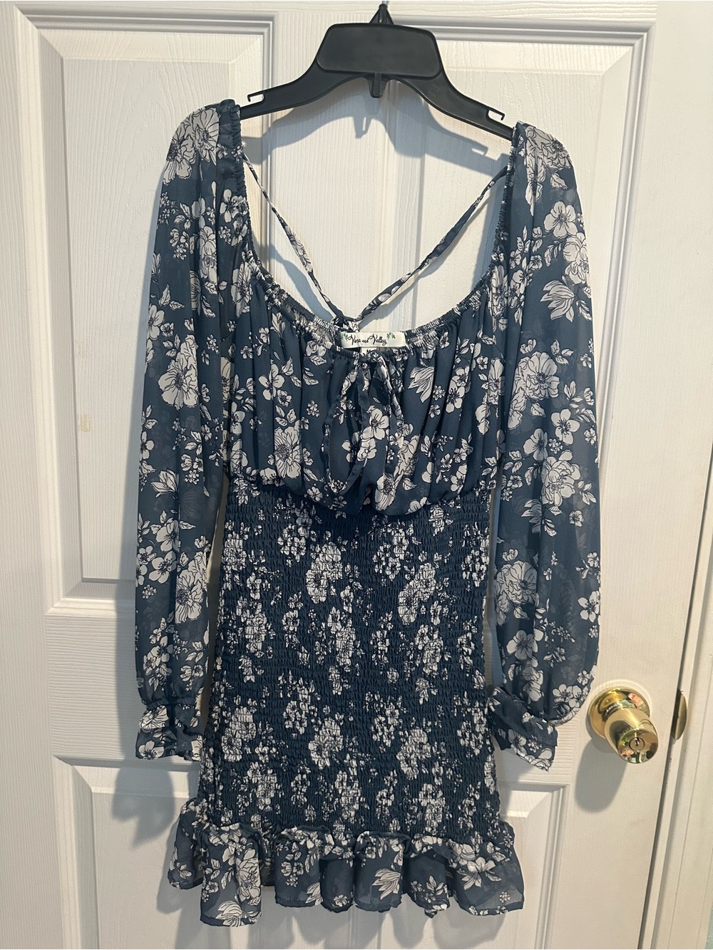 Blue Floral Smocked Mini Dress